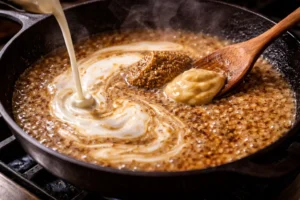Incorporer les moutardes et la crème, laisser réduire