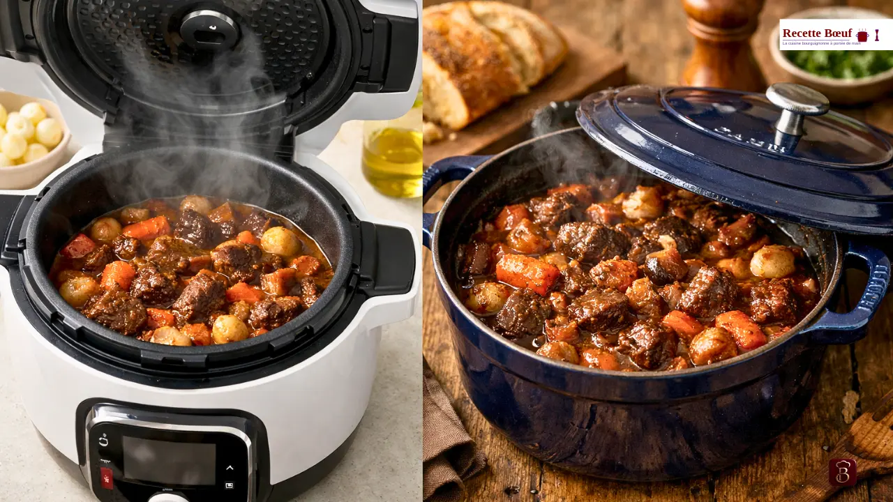 Cookeo Moulinex vs Cocotte Staub en fonte bœuf bourguignon comparaison.