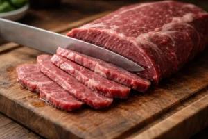Découper le bœuf en fines lamelles contre les fibres