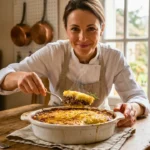 Hachis parmentier au bœuf gratiné avec purée maison et croûte dorée dans un plat familial.