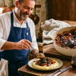 Joue de bœuf au Cookeo servie avec sauce au vin rouge et purée de pommes de terre.