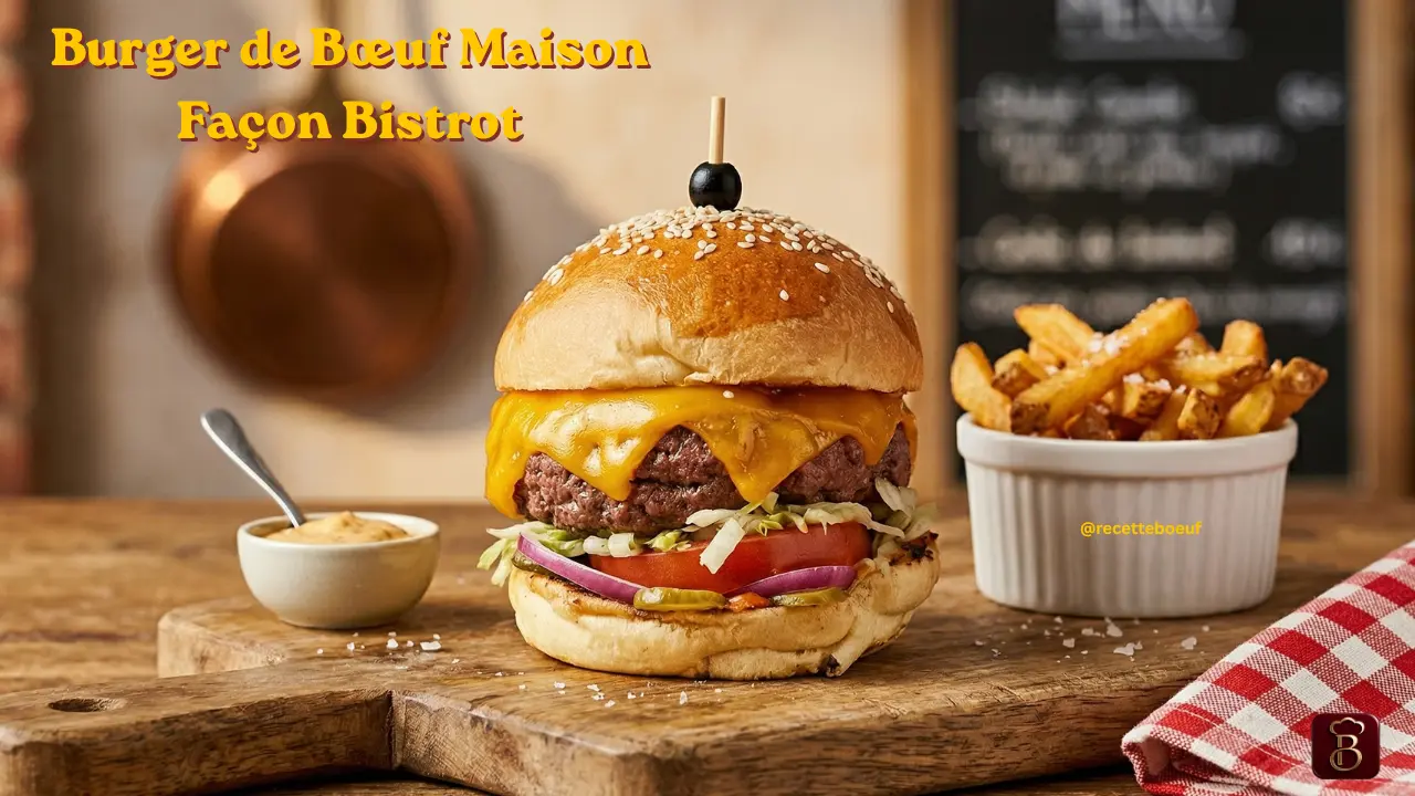 Burger de bœuf maison façon bistrot avec fromage fondu et frites